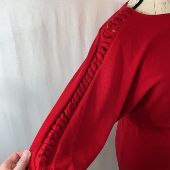 Red Sweater Dress with Sleeve Cut Outs - Picture 4 of 9